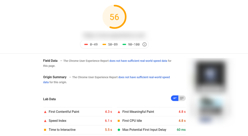 Example of page speed insight